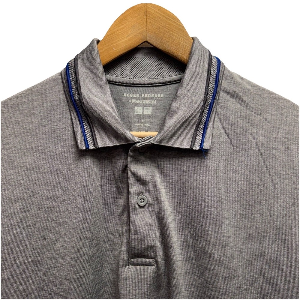 Uniqlo JW Anderson Roger Federer Mens Sz Small Gray Dry-Ex Tennis Polo Shirt euc